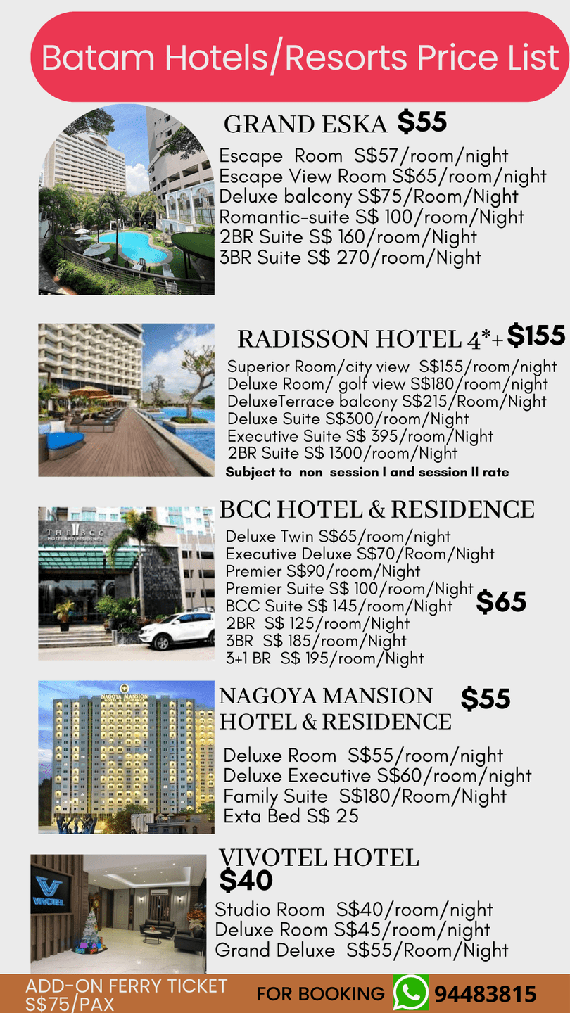 Batam Hotels/Resort Price List